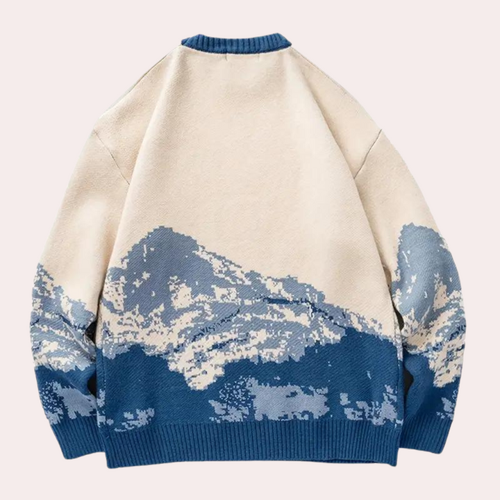Knitted Mens Sweater with Mountain Pattern - Nordin-S-Nora Luxe