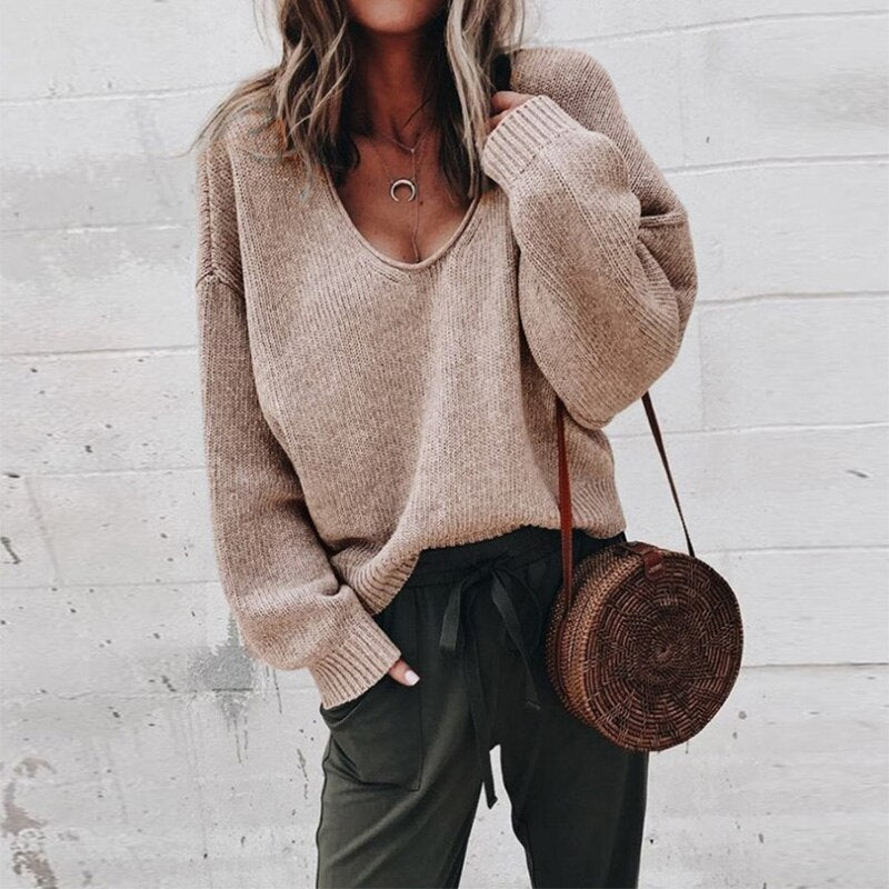Knitted Oversized Ladies Sweater - Aurora-Khaki-XS-Nora Luxe