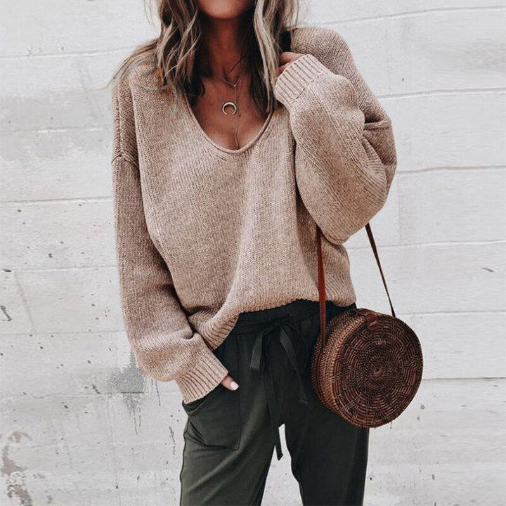 Knitted Oversized Ladies Sweater - Aurora-Khaki-XS-Nora Luxe
