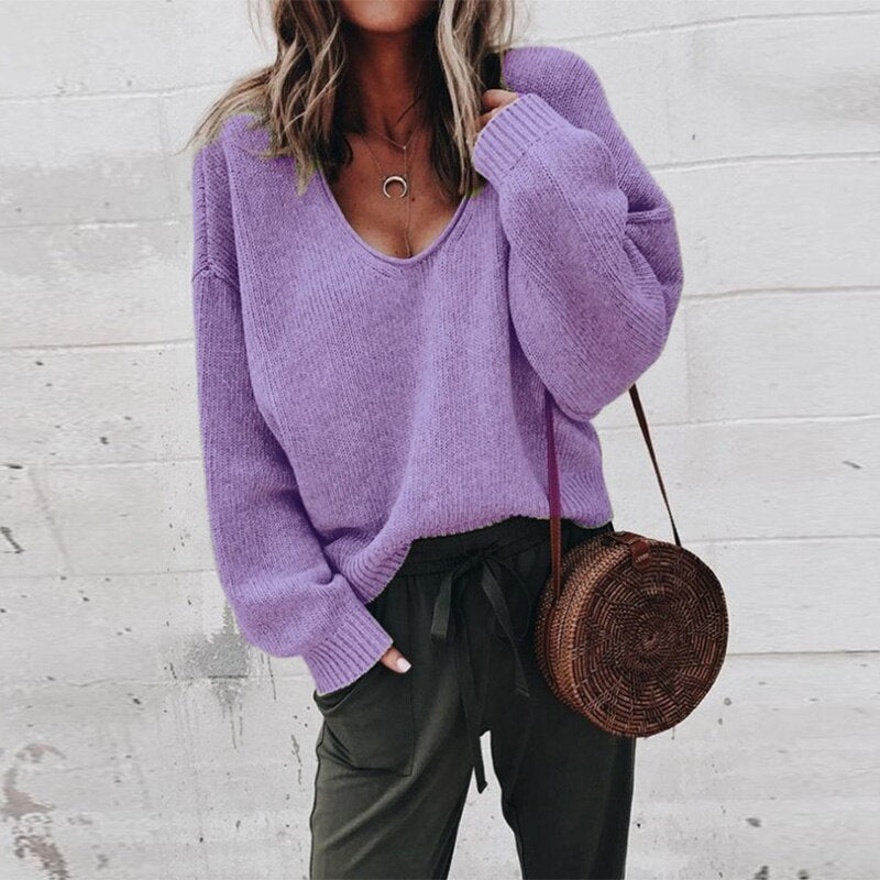 Knitted Oversized Ladies Sweater - Aurora-Purple-XS-Nora Luxe