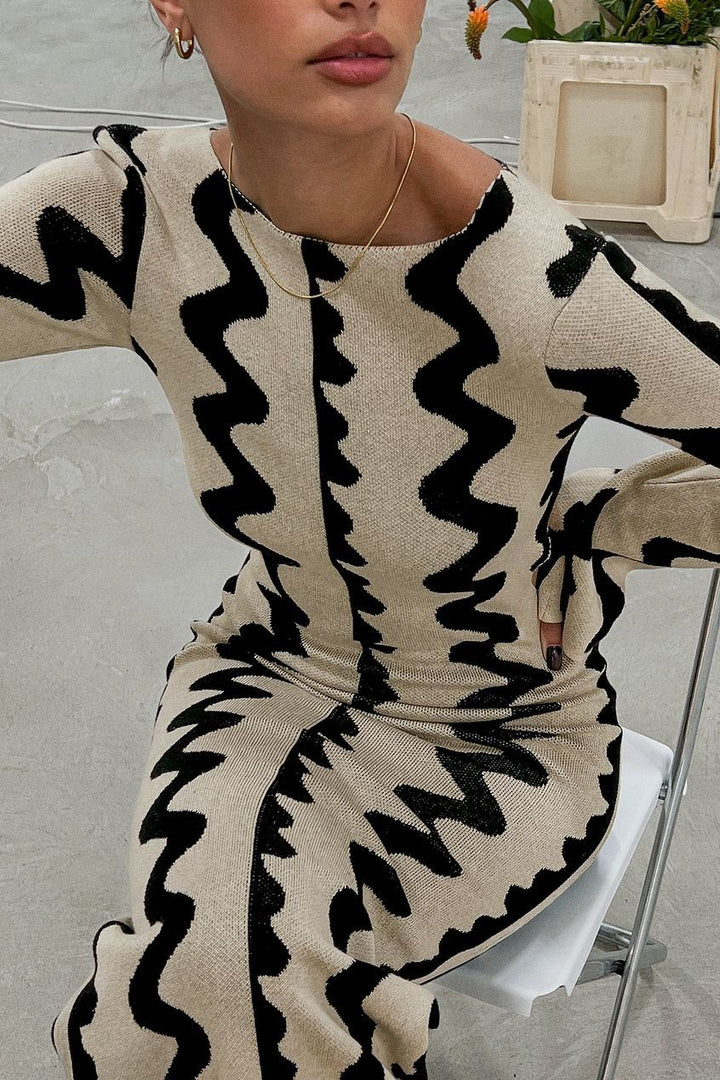 Knitted Summer Dress with Wave Pattern – Mirae-White-S-State of Style