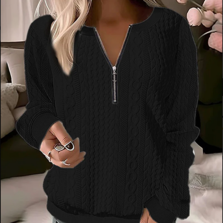 Knitted Sweater with Round Neck and Jacquard Pattern - Tessa-Black-S-Nora Luxe