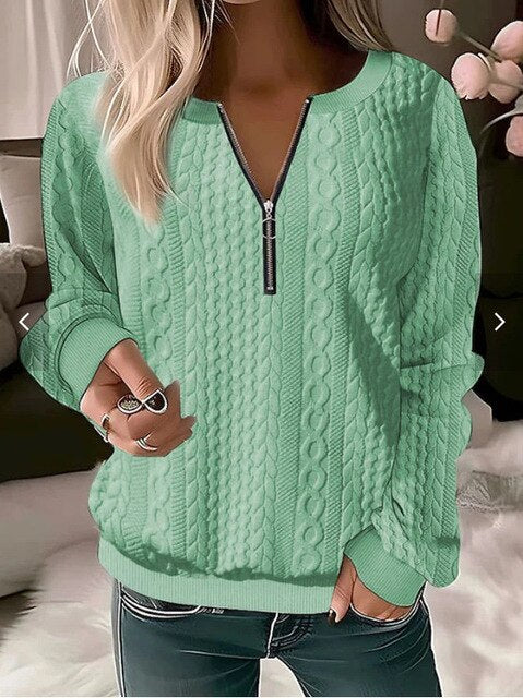 Knitted Sweater with Round Neck and Jacquard Pattern - Tessa-Green-S-Nora Luxe