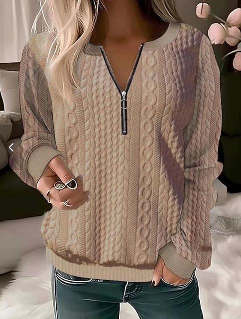 Knitted Sweater with Round Neck and Jacquard Pattern - Tessa-Khaki-S-Nora Luxe