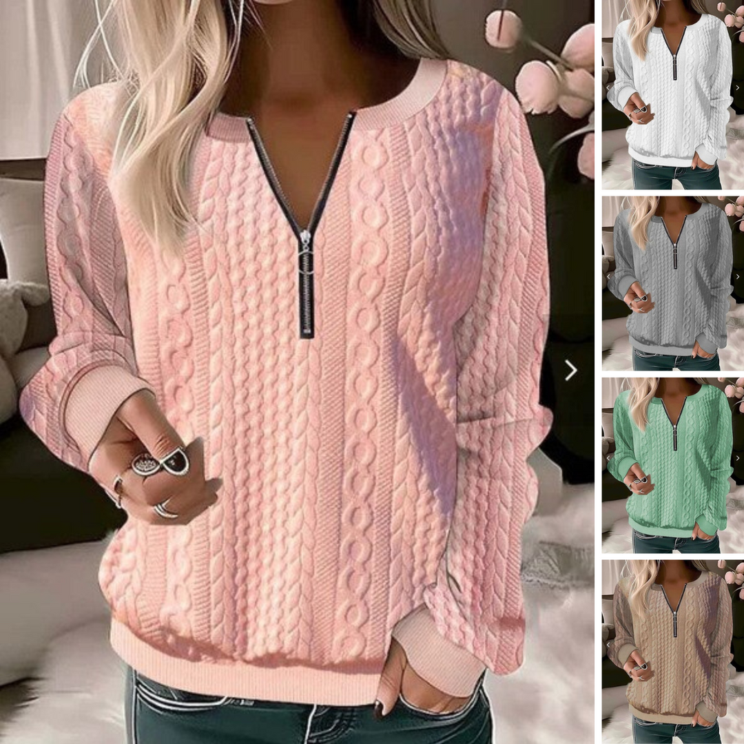 Knitted Sweater with Round Neck and Jacquard Pattern - Tessa-Pink-S-Nora Luxe