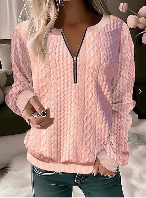 Knitted Sweater with Round Neck and Jacquard Pattern - Tessa-Pink-S-Nora Luxe