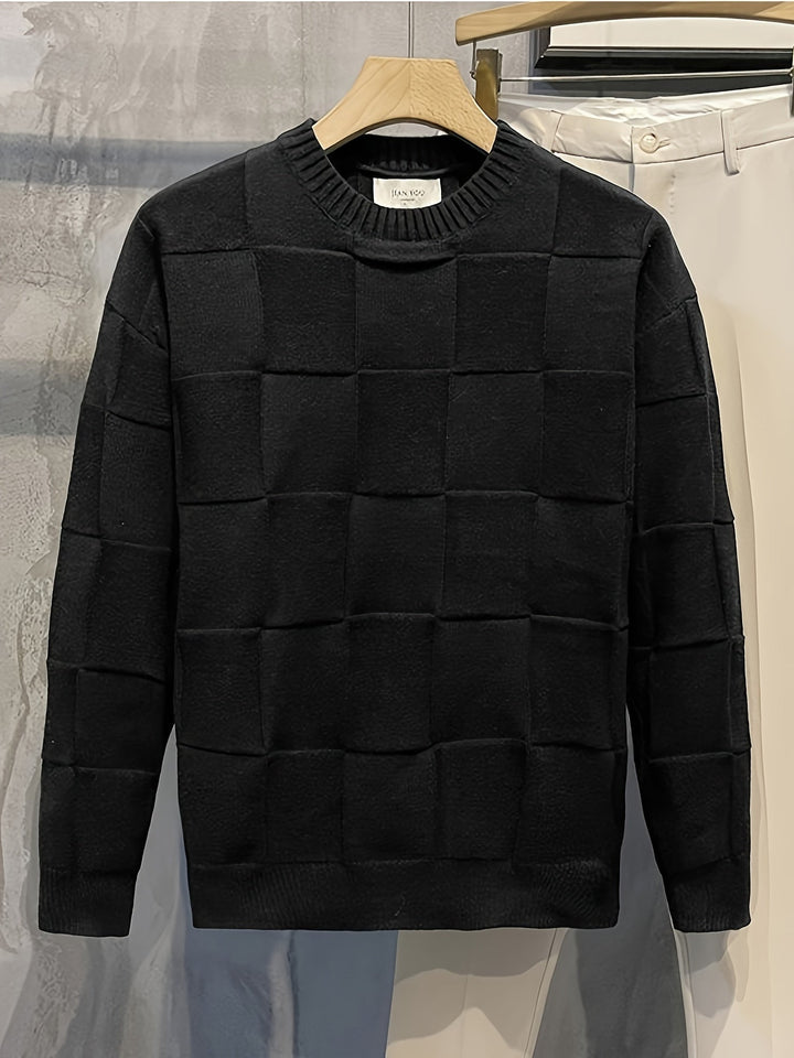Knitted Sweater with Round Neck and Stretch - Caleb-Black-M-Nora Luxe