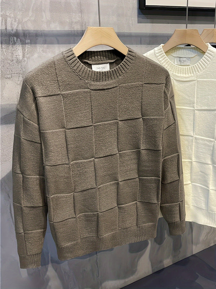 Knitted Sweater with Round Neck and Stretch - Caleb-White-M-Nora Luxe