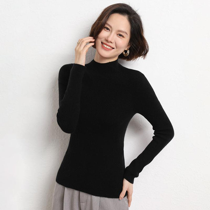 Knitted Women's Sweater with Half Polo - Sophie-Black-S-Nora Luxe
