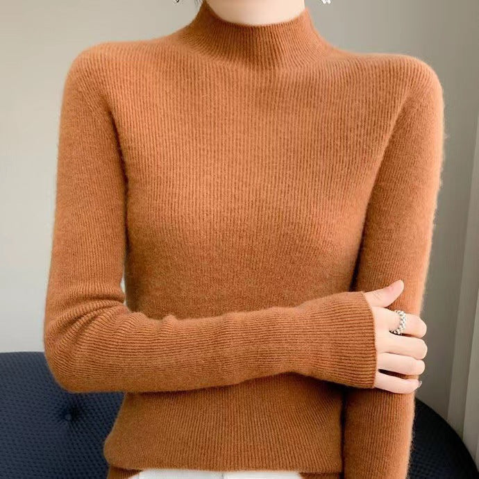 Knitted Women's Sweater with Half Polo - Sophie-Caramel-S-Nora Luxe