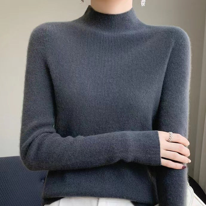 Knitted Women's Sweater with Half Polo - Sophie-Dark Gray-S-Nora Luxe
