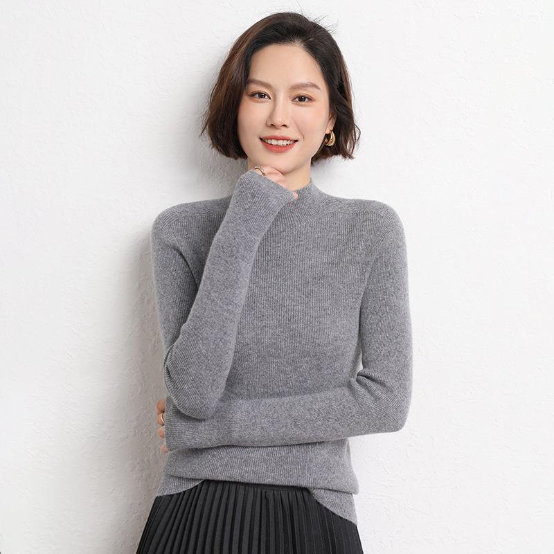Knitted Women's Sweater with Half Polo - Sophie-Gray-S-Nora Luxe