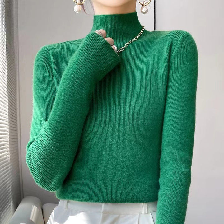 Knitted Women's Sweater with Half Polo - Sophie-Green-S-Nora Luxe