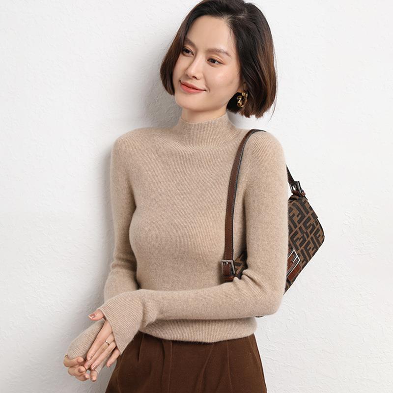 Knitted Women's Sweater with Half Polo - Sophie-Light Brown-S-Nora Luxe