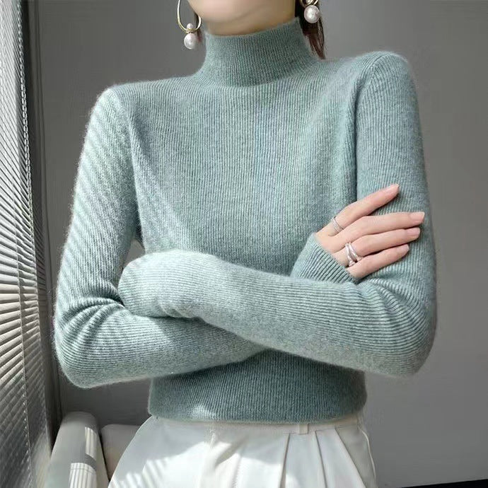 Knitted Women's Sweater with Half Polo - Sophie-Mint Green-S-Nora Luxe