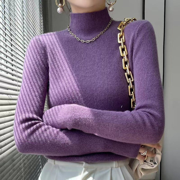 Knitted Women's Sweater with Half Polo - Sophie-Purple-S-Nora Luxe