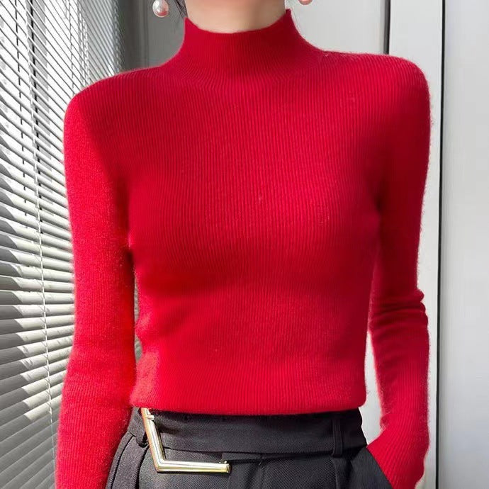 Knitted Women's Sweater with Half Polo - Sophie-Red-S-Nora Luxe