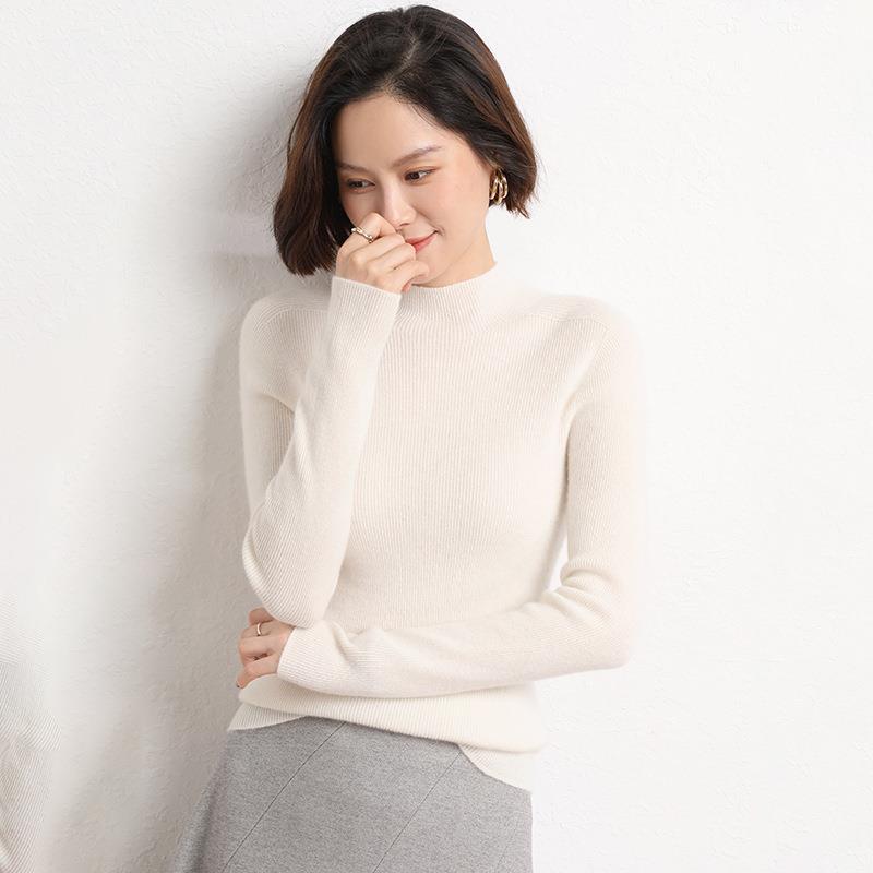 Knitted Women's Sweater with Half Polo - Sophie-White-S-Nora Luxe