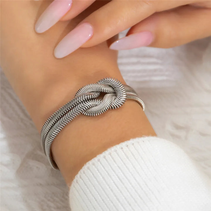 Knotted Snake Chain Bracelet | Elegant Women's Jewellery-SILVER-Nora Luxe