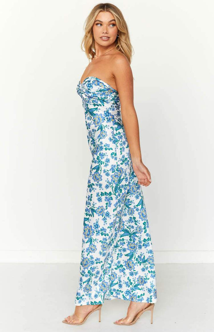Knotted Tube Dress with Blue Floral Print – Mireva-S-State of Style