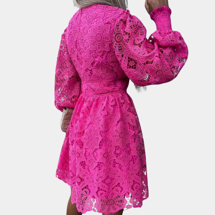 Lace Midi Dress with Floral Pattern – Eliane-Pink-XS-State of Style