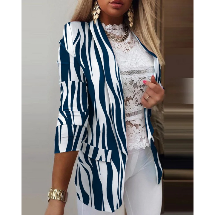 Ladies' blazer with a shawl collar and print - Bella-Blue-White-S-Nora Luxe