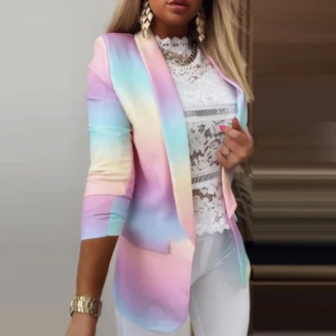 Ladies' blazer with a shawl collar and print - Bella-Pink-Blue-S-Nora Luxe