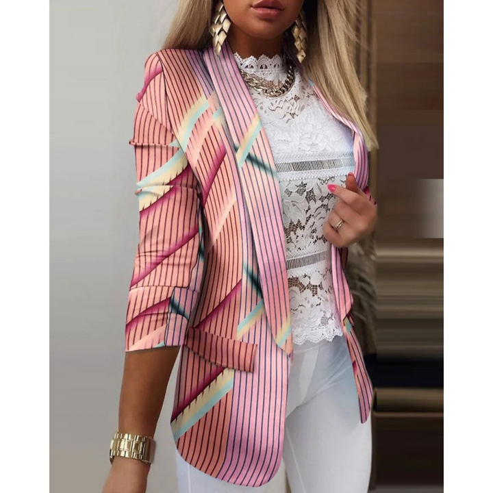 Ladies' blazer with a shawl collar and print - Bella-Pink-S-Nora Luxe