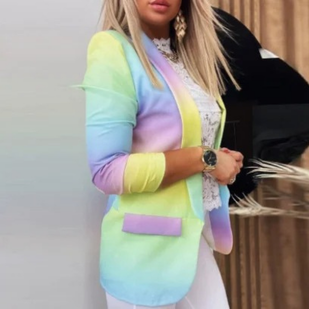 Ladies' blazer with a shawl collar and print - Bella-Yellow-Purple-S-Nora Luxe