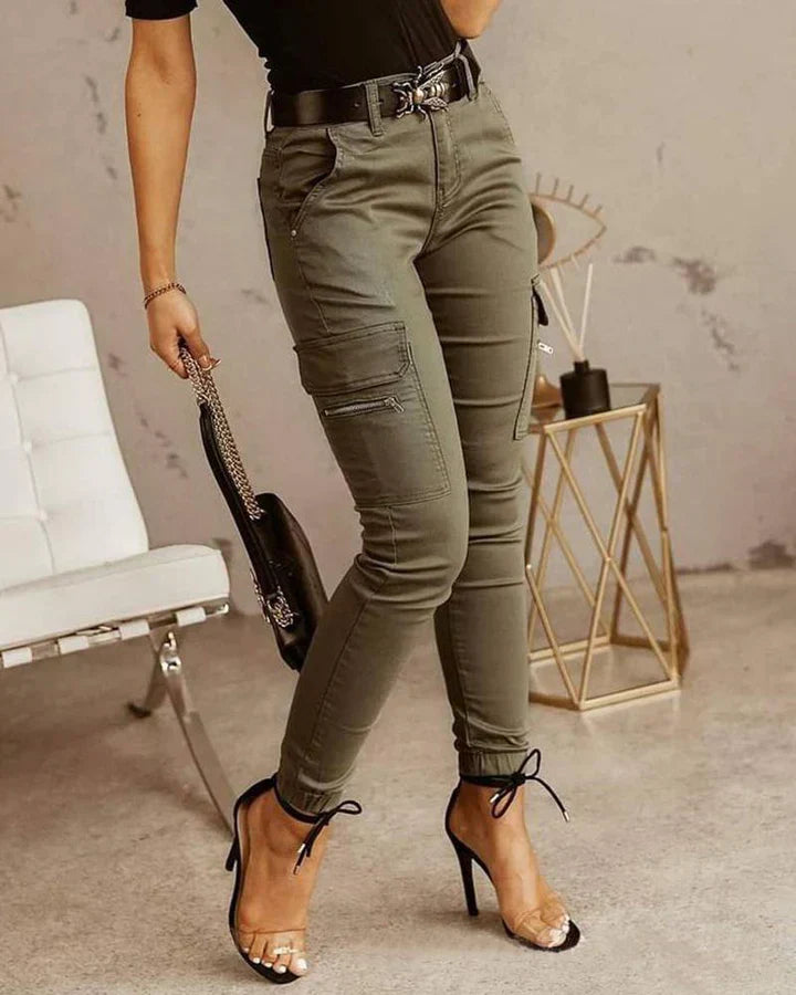 Ladies Cargo Jeans - Livia-Green-XS-Nora Luxe