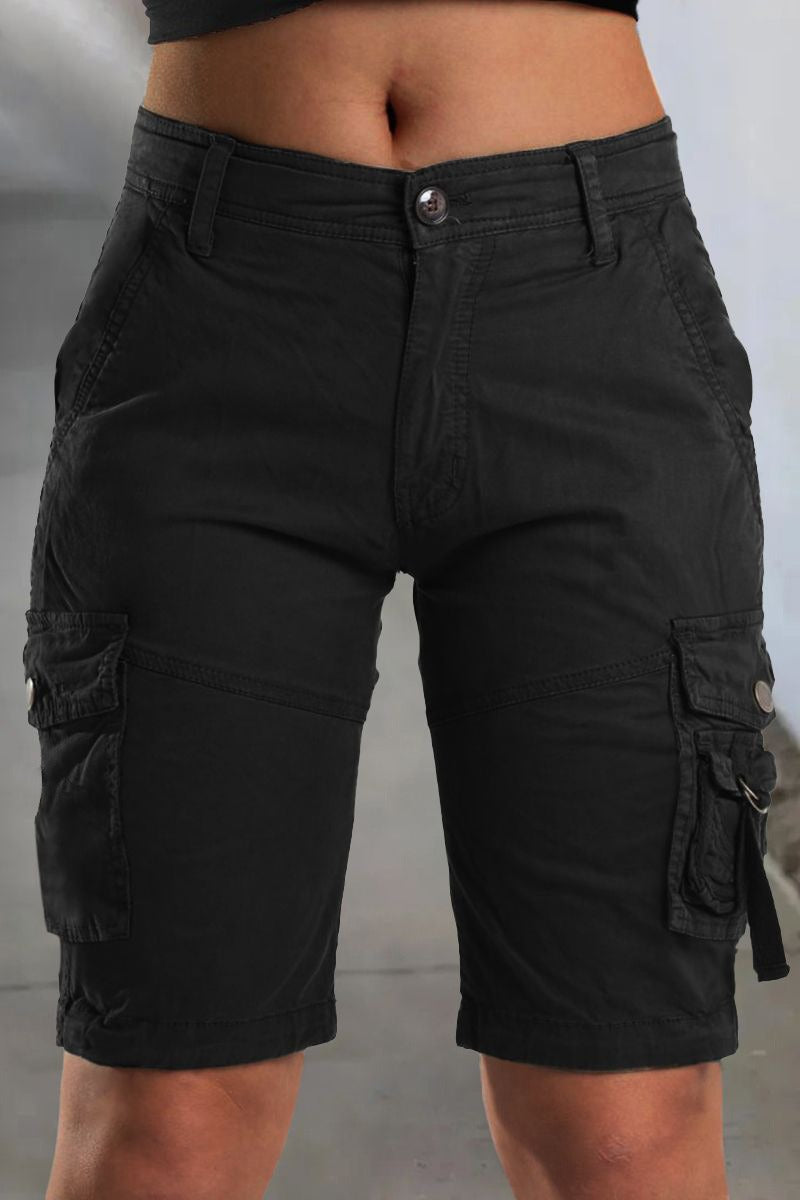 Ladies' Cargo Shorts with Pockets and Comfortable Fit for Summer - Malea-Black-XS-Nora Luxe