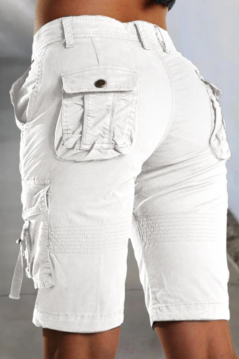 Ladies' Cargo Shorts with Pockets and Comfortable Fit for Summer - Malea-White-XS-Nora Luxe