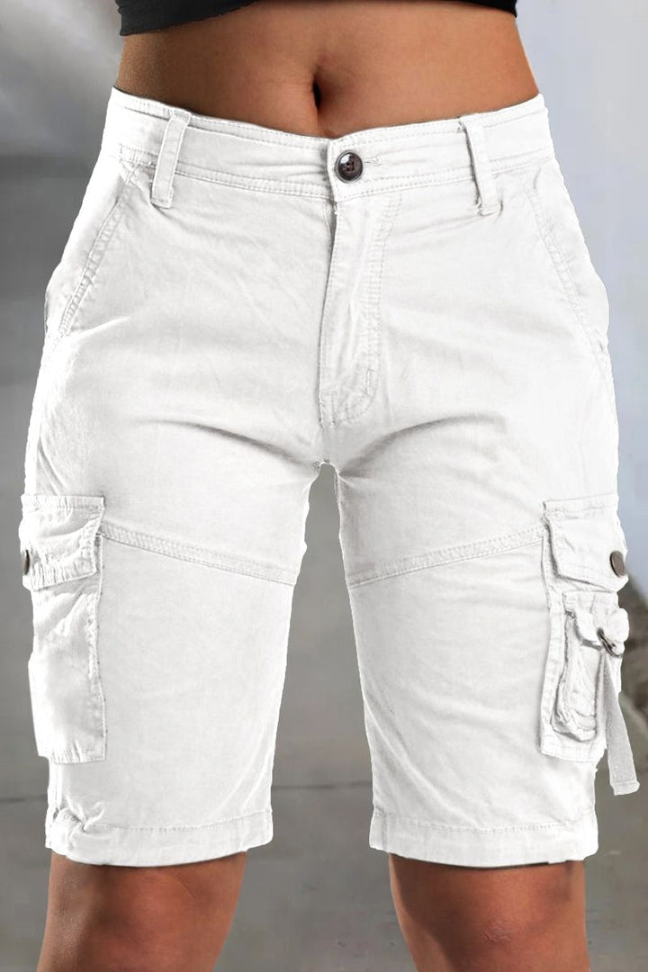 Ladies' Cargo Shorts with Pockets and Comfortable Fit for Summer - Malea-White-XS-Nora Luxe