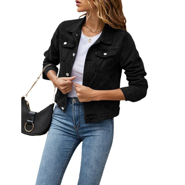 Ladies Casual Denim Jacket - Jade-Black-S-Nora Luxe