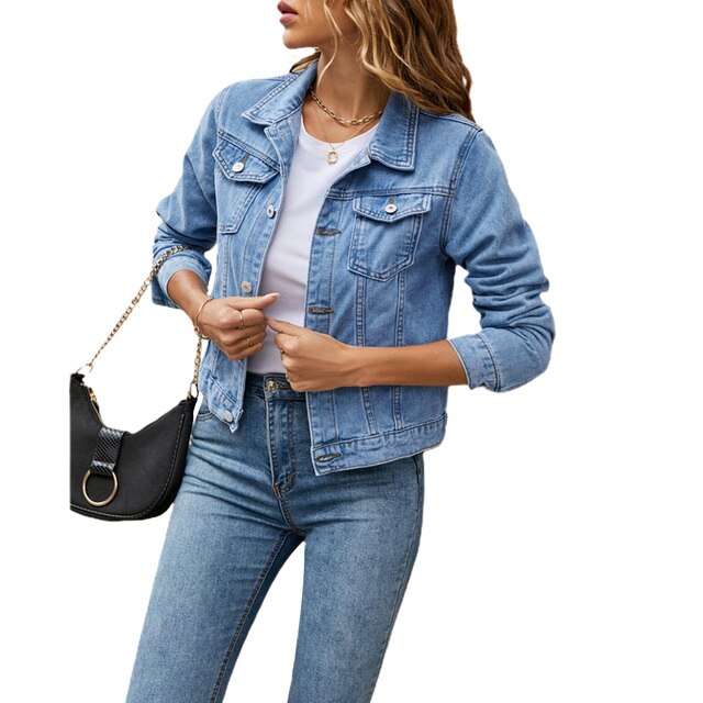 Ladies Casual Denim Jacket - Jade-Heavenly blue-S-Nora Luxe