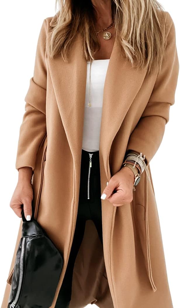 Ladies Classic Coat with Notched Collar and Open Front – Paulina-Beige-S-Nora Luxe
