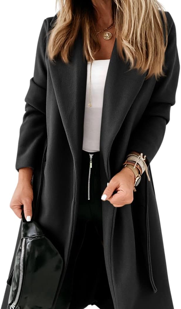 Ladies Classic Coat with Notched Collar and Open Front – Paulina-Black-S-Nora Luxe