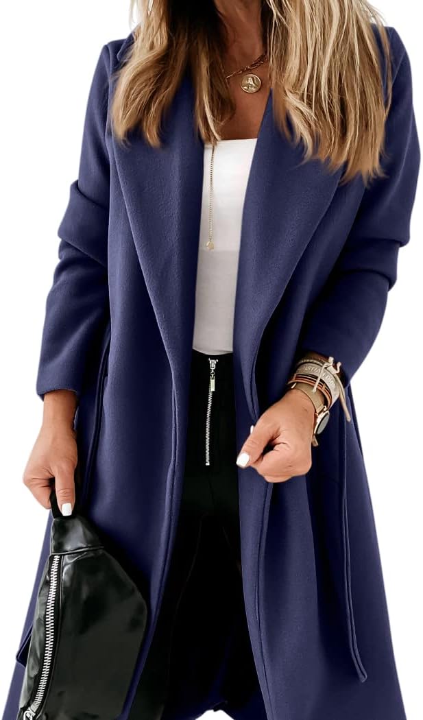 Ladies Classic Coat with Notched Collar and Open Front – Paulina-Blue-S-Nora Luxe