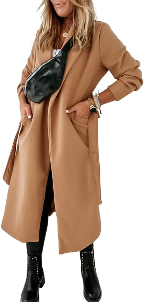 Ladies Classic Coat with Notched Collar and Open Front – Paulina-Olive Green-S-Nora Luxe