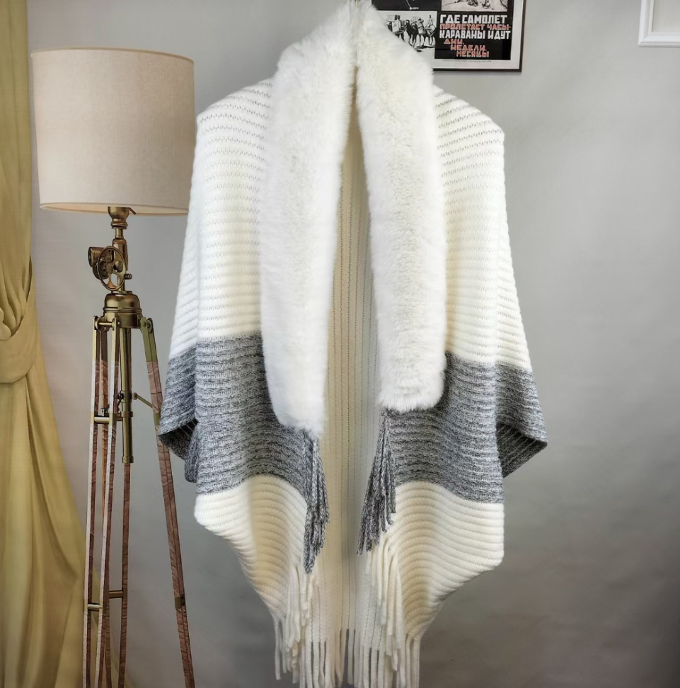 Ladies' Coat Louise – With Luxurious Faux Fur Collar | One Size-White-Grey-Nora Luxe