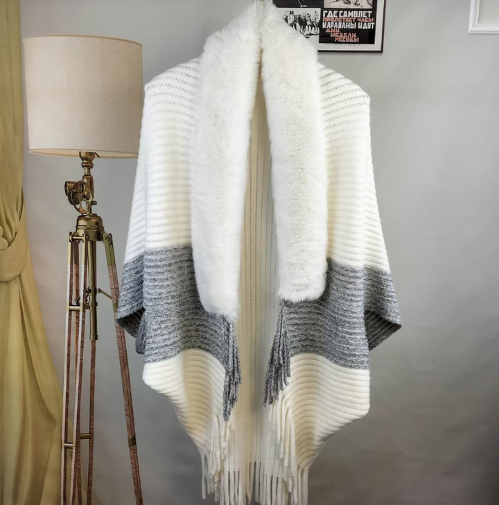 Ladies' Coat Louise – With Luxurious Faux Fur Collar | One Size-White-Grey-Nora Luxe