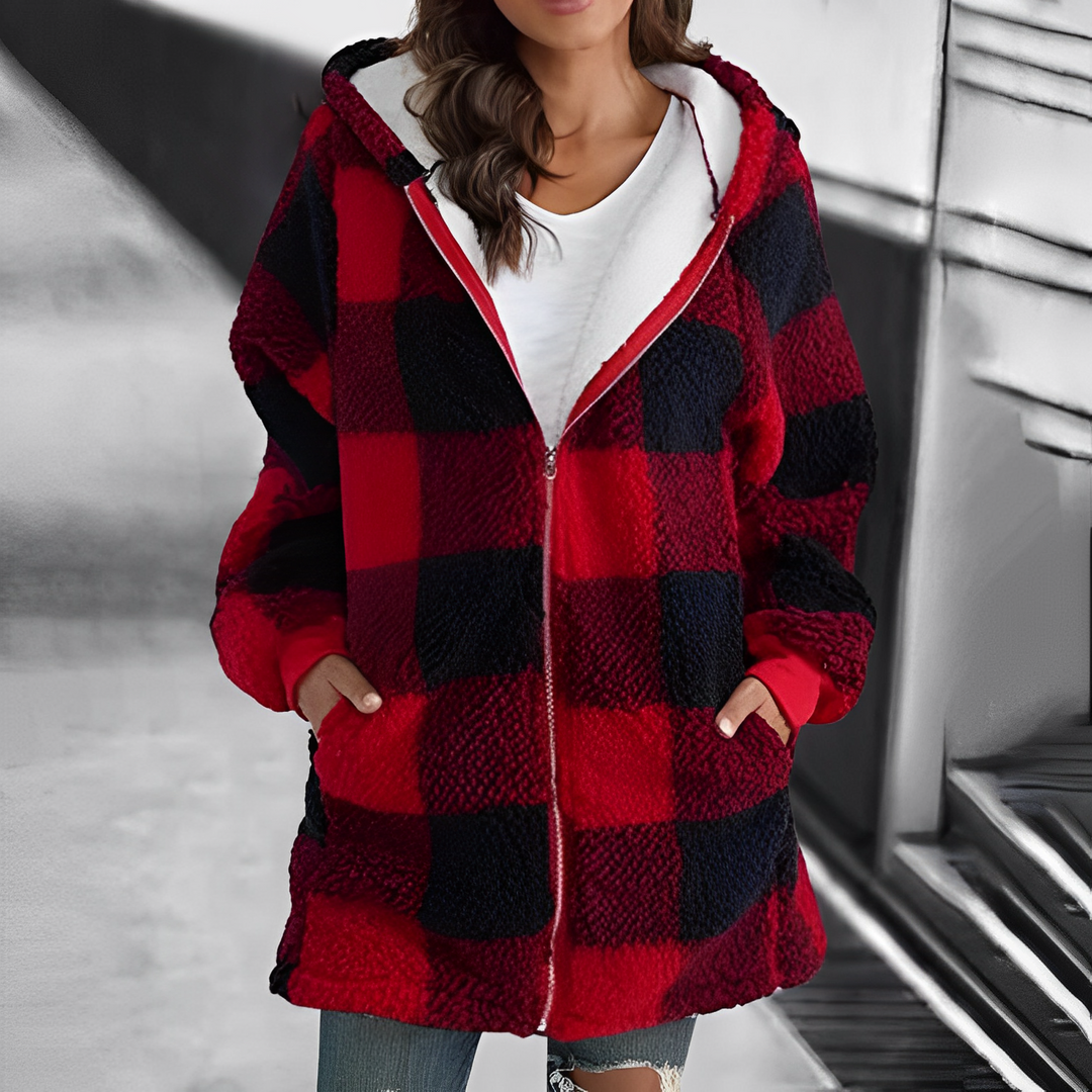 Ladies' Coat with Hood - Camila-Red-S-Nora Luxe
