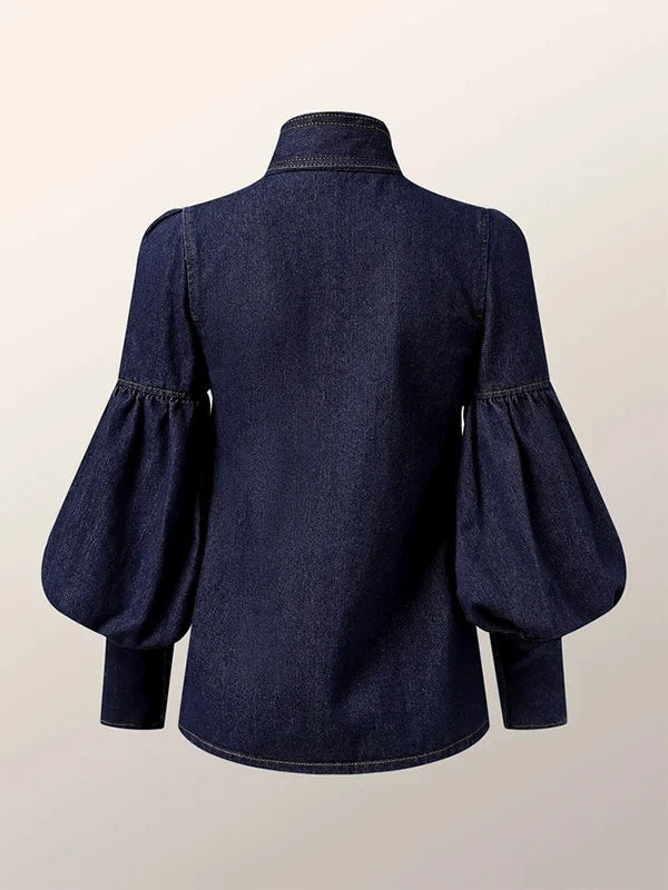 Ladies Denim Blouse with Puff Sleeves - Riva-S-Nora Luxe