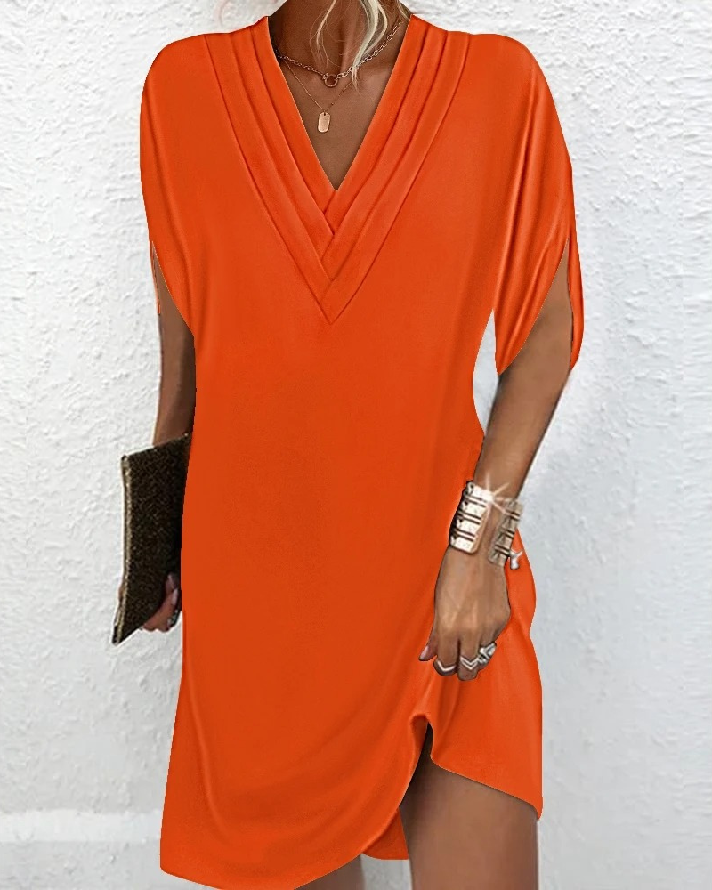 Ladies' dress with a V-neckline & loose fit – Saphira-Orange-S-Nora Luxe