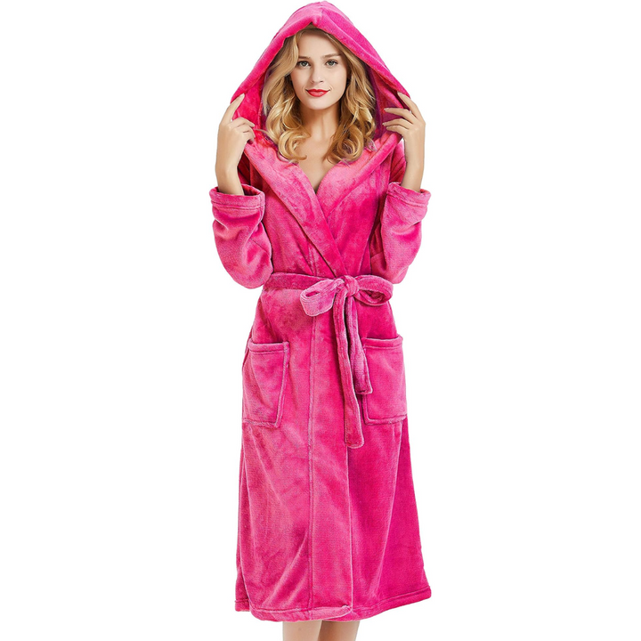 Ladies Fleece Bathrobe with Hood – Vivianne-Fuchsia-S-M-Nora Luxe