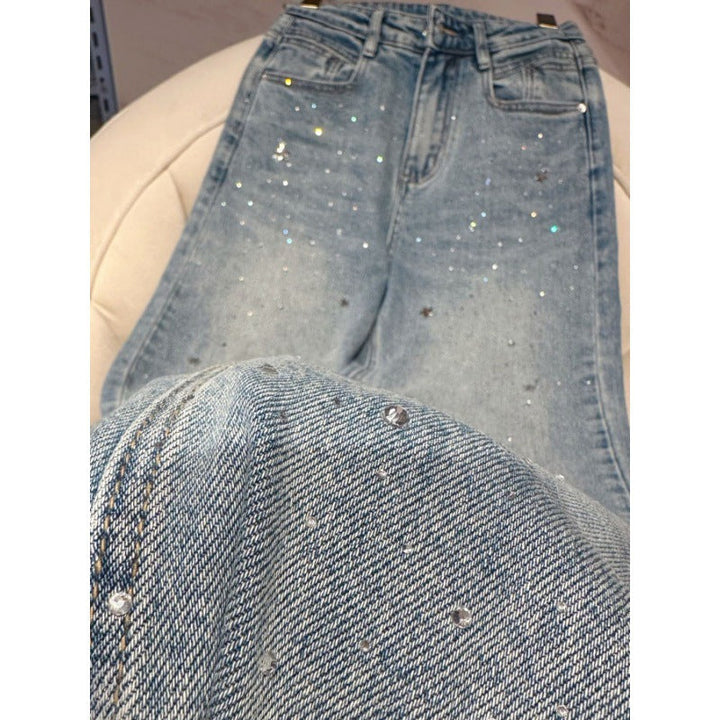 Ladies Glitter Jeans for a Sparkling Look - Jade-Blue Grey-S-The Livary