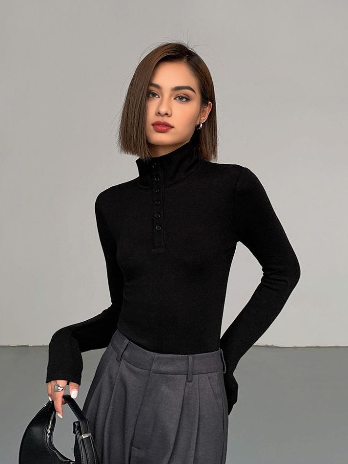 Ladies' Jumper with Buttons - Aurora-Black-XS-Nora Luxe