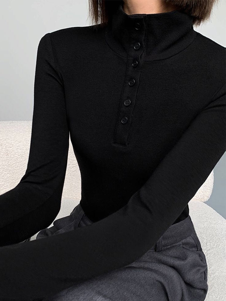 Ladies' Jumper with Buttons - Aurora-Black-XS-Nora Luxe