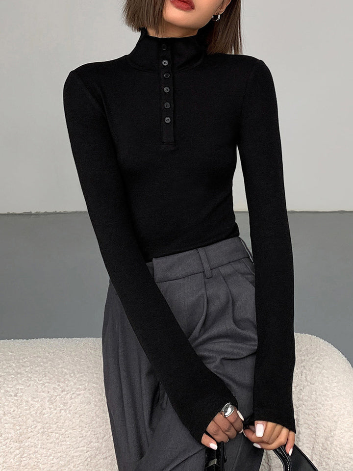 Ladies' Jumper with Buttons - Aurora-Black-XS-Nora Luxe