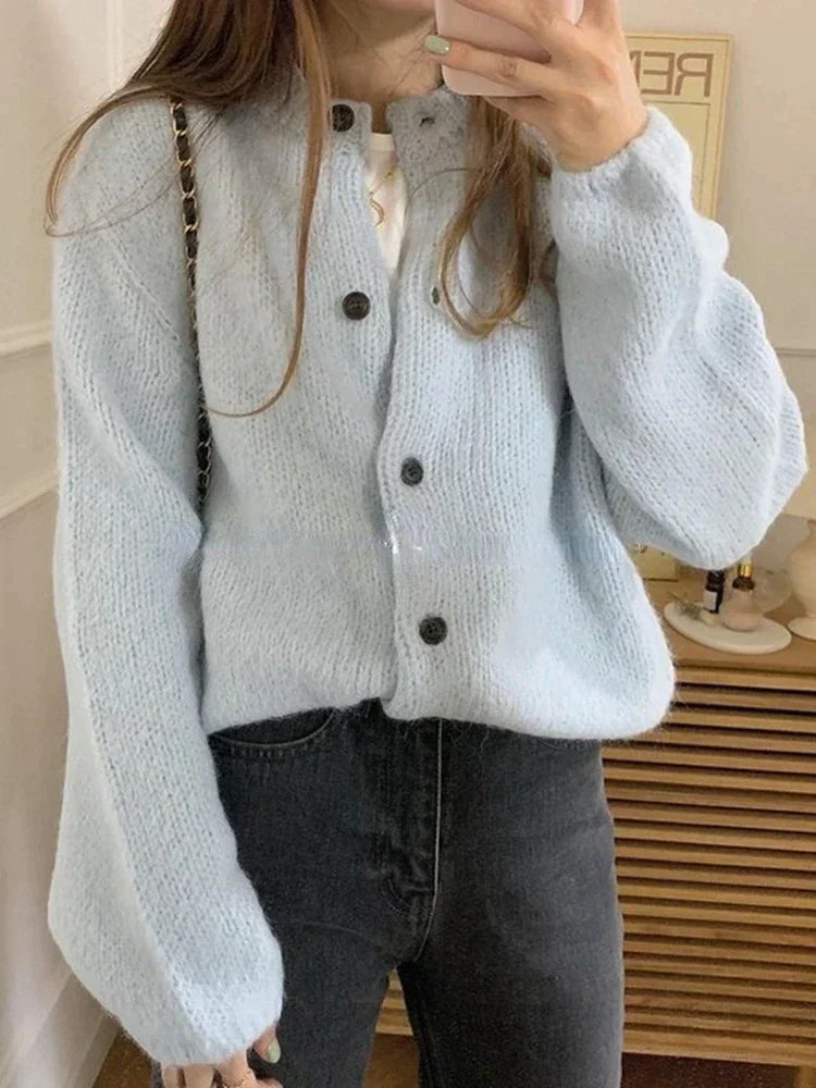 Ladies Knitted Cardigan - Nova-Light Blue-One-Size-Nora Luxe